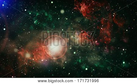 Deep space background with stardust and shining star. Milky way cosmic background. Star dust and pixie dust glitter space backdrop. Space stars and planet conceptual image.