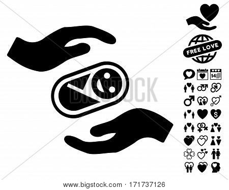 Newborn Care Hands pictograph with bonus dating pictograms. Vector illustration style is flat iconic black symbols on white background.