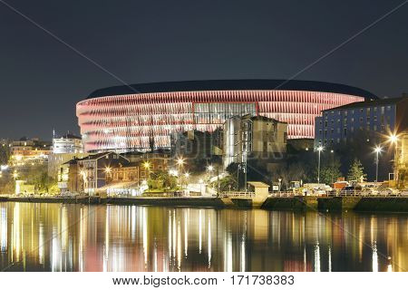 The San Mames Football Stadium At Night.