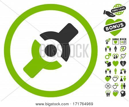 Artificial Joint pictograph with bonus romantic pictograms. Vector illustration style is flat iconic eco green and gray symbols on white background.