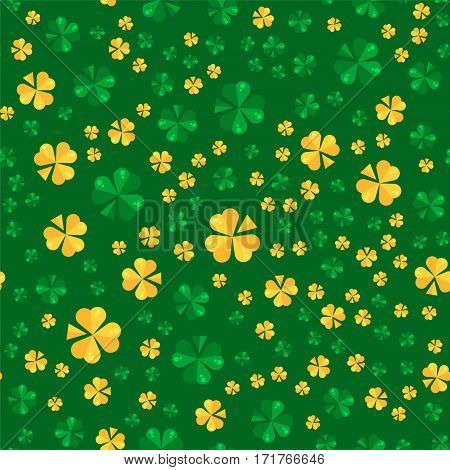 Saint Patrick Day Seamless Pattern Design. La Fheile Padraig Holiday Background. Irish Green And Gol