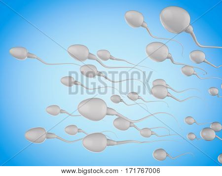 3d rendering group of sperms on blue background