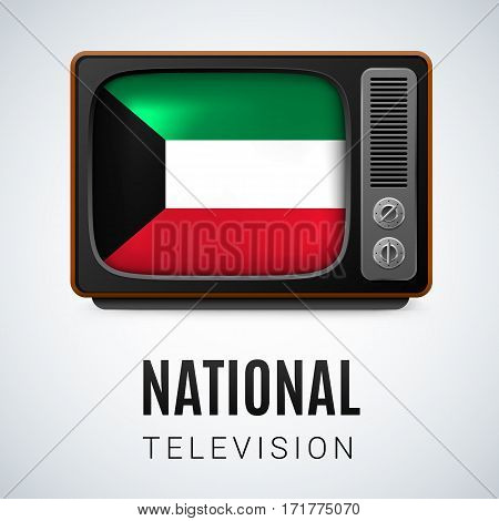 Vintage TV and Flag of Kuwait as Symbol National Television. Tele Receiver with Kuwaiti flag