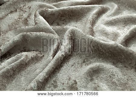 gray silk velvet close-up. Fabric macro for texture and background