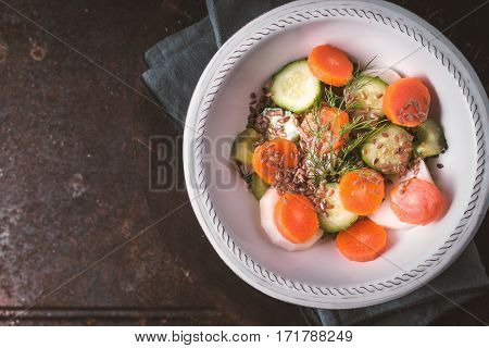 Fresh vegetables salad with daikon radish and carrot horizontal