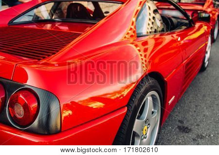 Ferrari show 8 october 2016 in Valletta Malta near Grand Hotel Excelsior. Stop signals of red Ferrari 348 TS