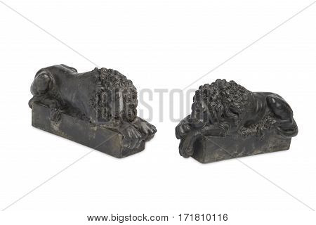 Cut out of antique metal lion bookends