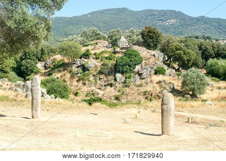 Menhir statue at the archaeological site of Filitosa on Corsica island France
