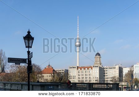 BERLIN, GERMANY- December 21,2016: Tv tower or Fersehturm in Berlin on December 21,2016. BERLIN, Germany.