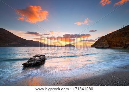 Sunset at Aegiali beach on Amorgos island.