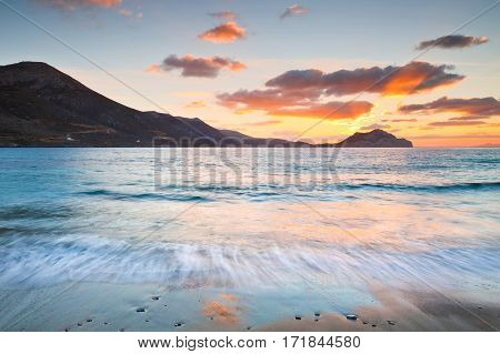Sunset at Aegiali beach on Amorgos island.