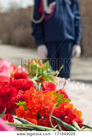 The Flowers On The Monument To Soviet Soldiers
