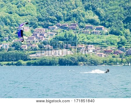 Kitesurfing Action At The Lake