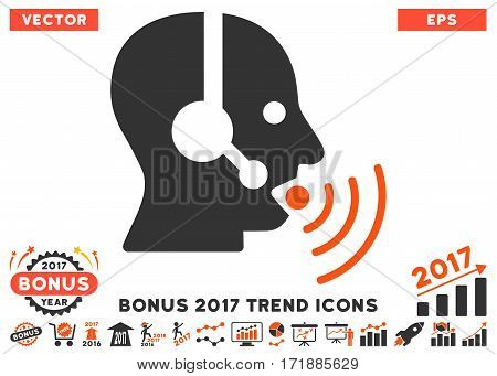 Orange And Gray Operator Talking Sound Waves pictograph with bonus 2017 year trend pictograph collection. Vector illustration style is flat iconic bicolor symbols white background.