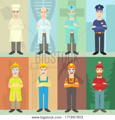 Professions mans concept set. Cartoon illustration of professions mans vector concept for web