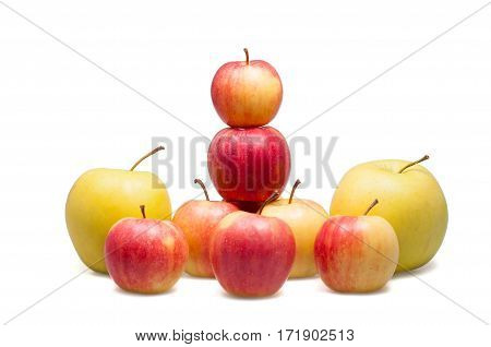 Several isolated apples on a white background