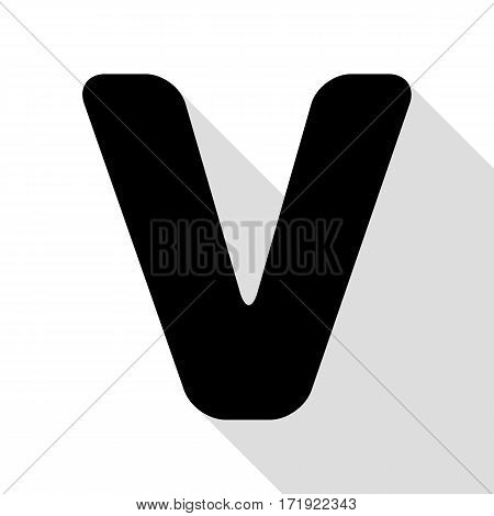 Letter V sign design template element. Black icon with flat style shadow path.