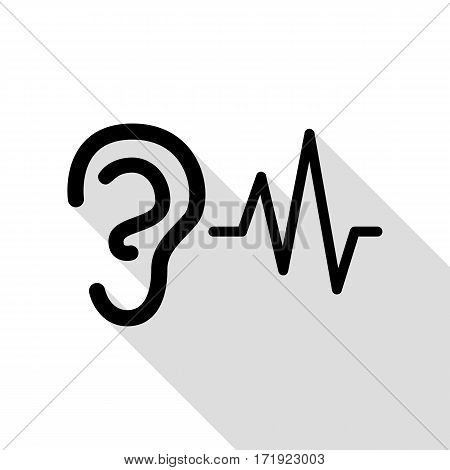 Ear hearing sound sign. Black icon with flat style shadow path.