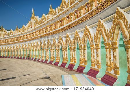 Gallery of a cave pagoda U Min Thonze Temple. Sagayn (neighborhood of the city of Mandalay). Myanmar