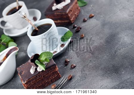 Chocolate Cake With A Cup Of Coffee