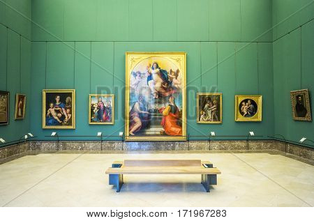 Naples Italy - June 18 2016: The hall with Raffaello's paintings in the Capodimonte royal palace