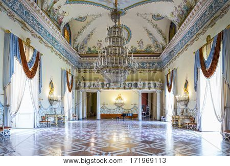 Naples Italy - June 18 2016: The ballroom of the Capodimonte royal palace