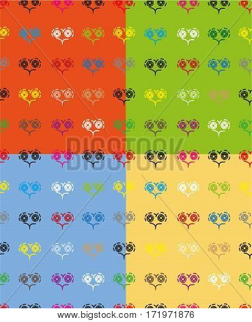 seamless pattern with patterns of multicolored hearts on a dark grey background..set of four colored seamless pattern