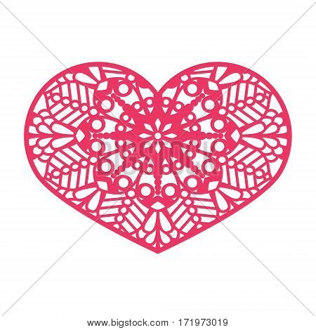 Vector Stencil Lacy Heart With Carved Openwork Pattern. Template