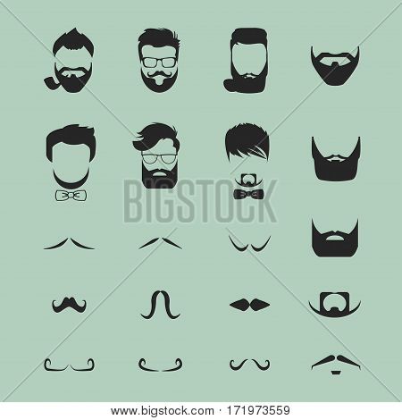 Hipster hair and beards mustache set vector