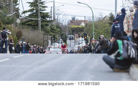 Conflans-Sainte-HonorineFrance-March 62016: The French cyclist Geoffrey Soupe of Cofidis Team riding during the prologue stage of Paris-Nice 2016.