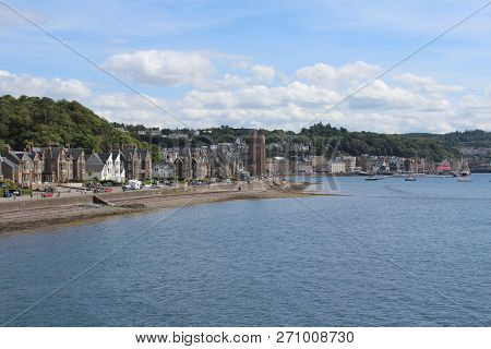 Oban, Scotland, July 25 2018: View Of The Town Of Oban From Oban Bay. Oban Is A Port In Western Scot