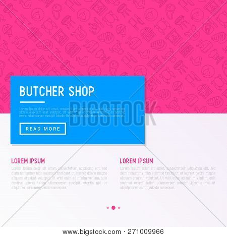 Butcher Shop Concept With Thin Line Icons: Meat Steak, Beef, Pork, Mutton, Bbq, Chicken, Burger, Cut