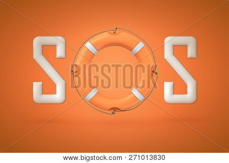3d Rendering Of The Word Sos With An Orange Lifebuoy Instead Of Letter O.