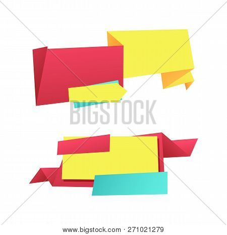 Blank Paper Tapes Or Stripes With Many Colored Layers For Phrase Or Title. Isolated Vector Figures W