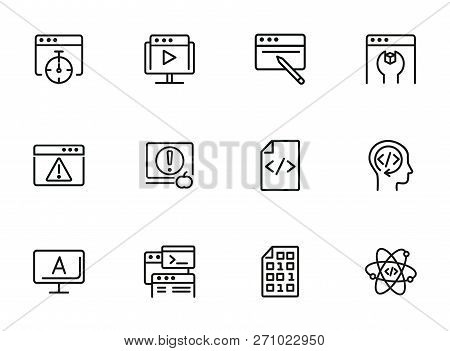 Backend Developing Line Icon Set. Set Of Line Icons On White Background. Technology Concept.  Progra