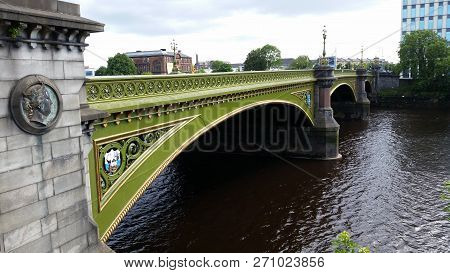 View Of The Green Albert Bridge In Glasgow, Scotland.