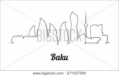 One Line Style Baku Sketch Illustration On White Background.
