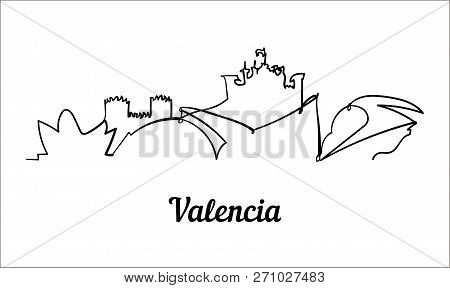 One Line Style Valencia Sketch Illustration On White Background.