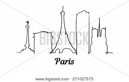 One Line Style Paris Sketch Illustration Isolated On White Background.