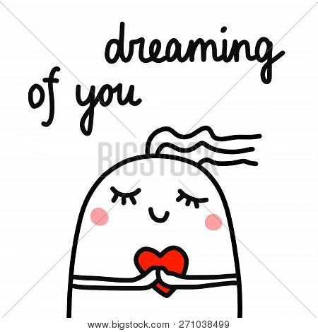Dreaming Of Cute Hand Drawn Happy Loved Marshmallow With Heart In Hands For Notebooks Book Cover Ban