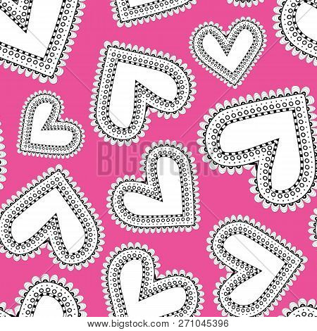 Funky Doodle Scatter Hearts On Pink Background