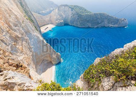 Navagio Bay And Ship Wreck Beach In Summer. The Most Famous Natural Landmark Of Zakynthos, Greek Isl