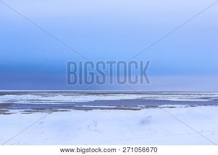 Winter Snowy Shore Narva Bay. Narva-joesuu Resort