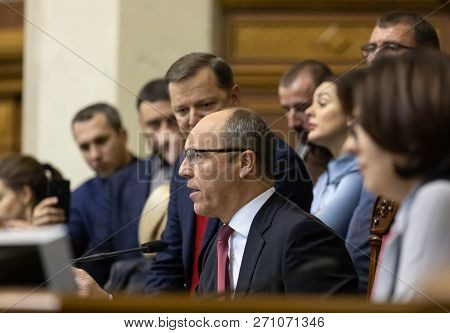Kiev, Ukraine - Nov. 26, 2018: Chairman Of Verkhovna Rada Of Ukraine Andriy Paruby And Leader Of The