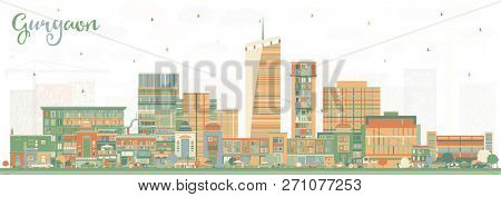 Gurgaon India City Skyline with Color Buildings. Business Travel and Tourism Concept with Modern Architecture. Gurgaon Cityscape with Landmarks.