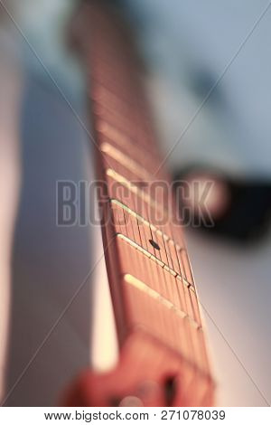 Black-and-white Image. Fingerboard Six-string Guitar. Retro Sty