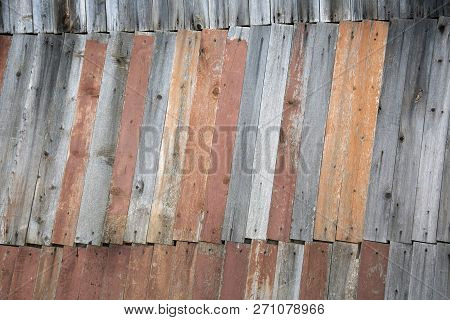 Old Cracked Dry Wooden Board, Painted Red.