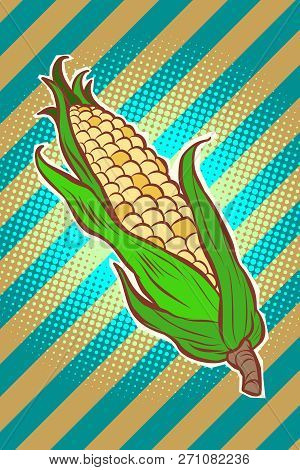 Corn Maize Cob. Appetizing Vegetarian Product. Comic Cartoon Pop Art Retro Vector Illustration Drawi