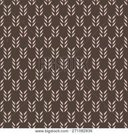 Rustic Leaf Sprig Seamless Vector Pattern. Hand Dran Lino Cut Texture