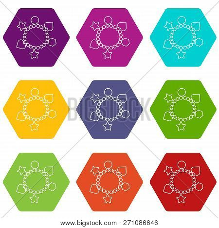 Charm Bracelet Icons 9 Set Coloful Isolated On White For Web